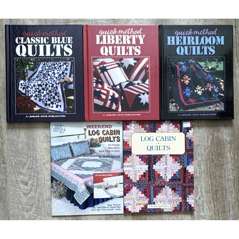 5 Quilt Pattern Books Vtg 90's Quick-Method Weekend Log Cabin Patriotic Heirloom